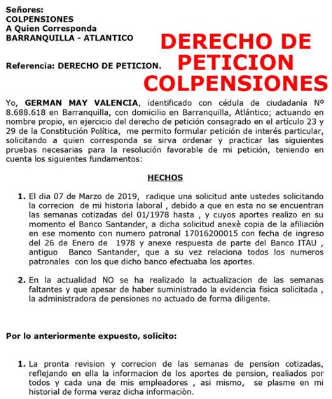 Modelos Derecho De Petición Contra Colpensiones