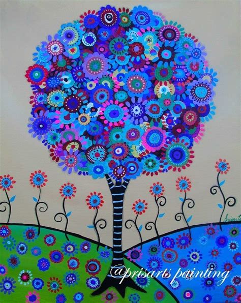 Mexican Folk Art Tree Of Life Original Painting Folk Art Flowers