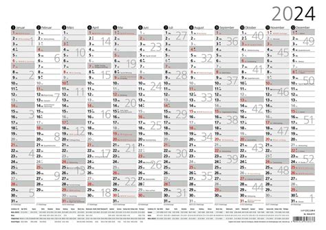 Plakatkalender 12 Monate 2024 297x21 Cm Gerollt Mit Arbeitstage