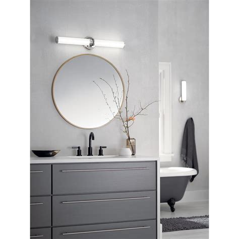 Defined vanity lighting comprises any light that is installed over a bathroom sink, commonly on either side of or above a mirror. Indeco™ 27" LED Linear Vanity Light Polished Nickel ...