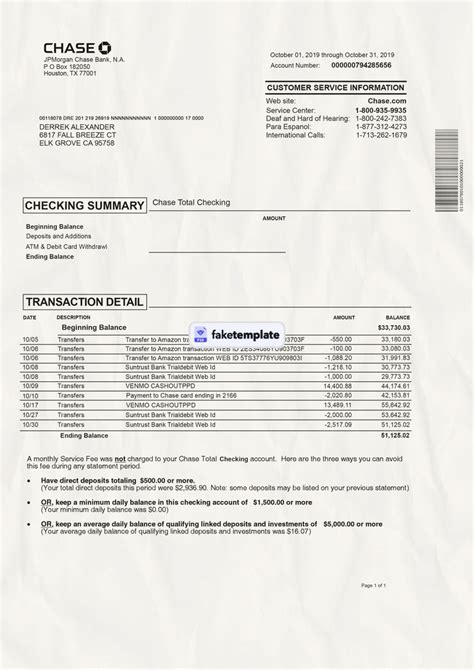 Us Fake Bank Statement Chase Bank Statement Psd Template In 2021