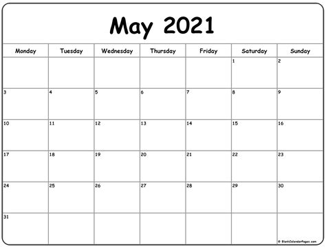 2021 Calendar That Shows Only Monday Through Friday Calendar