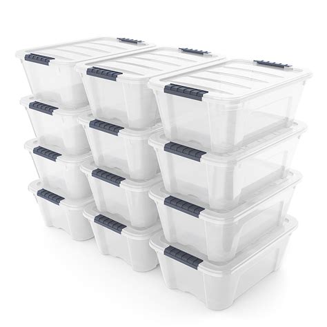 Costway 12 Pack Latch Stackable Storage Box With Tubs Big Plastic Bins