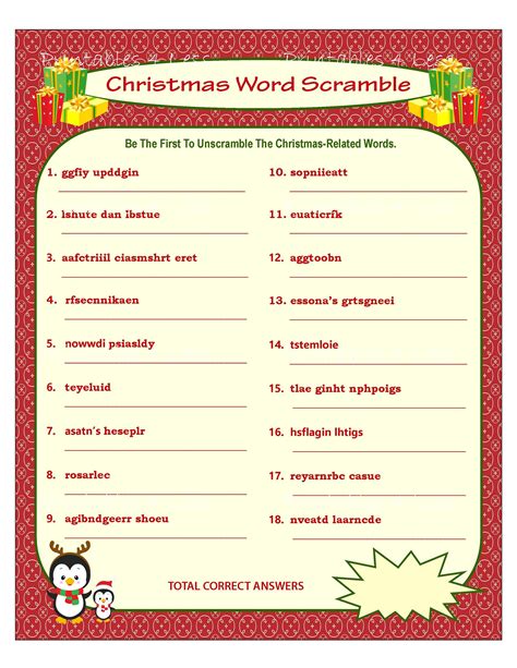 Christmas Word Scramble Printable Christmas Game Diy Etsy