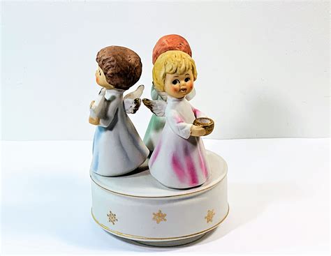 Vintage Schmid Bros Porcelain Angels Figurine Revolving Music Box