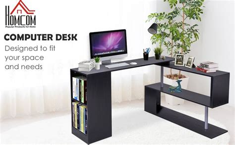 Homcom Degree Rotating Corner Desk Storage Shelf Combo Laptop