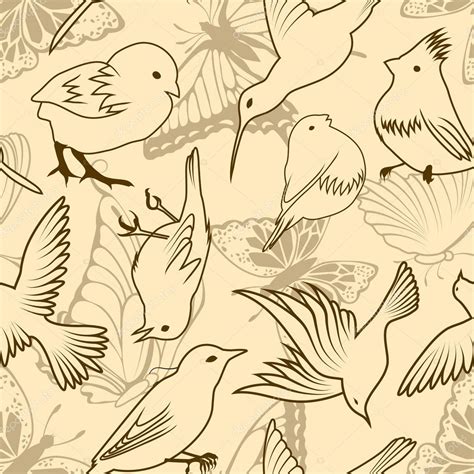 Seamless Bird And Butterfly Pattern Stock Vector By ©angelp 7228681