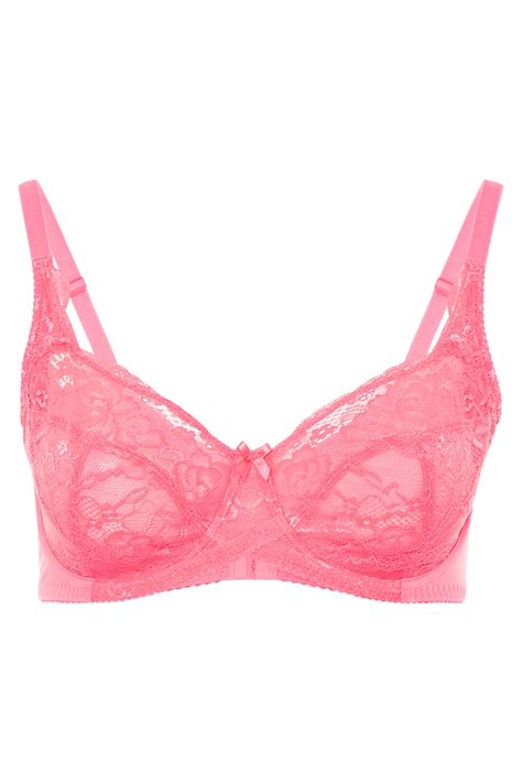 Coral Pink Stretch Lace Wired Bra Yours Clothing