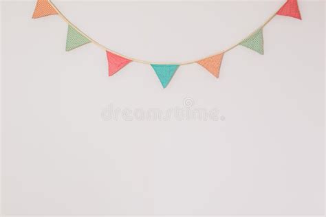 Garland Of Cute Party Flags Hanging On The Wall Stock Image Image Of