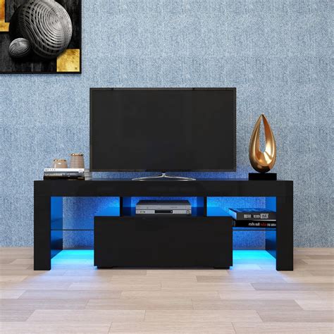 Tv Console Table With Storage Segmart Modern Black Tv Stand With 12
