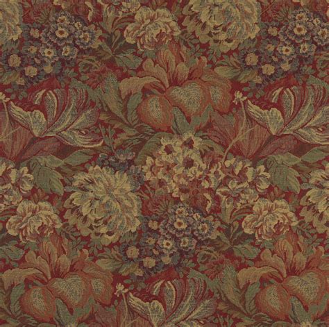 Beige And Burgundy Victorian Floral Garden Tapestry Upholstery Fabric