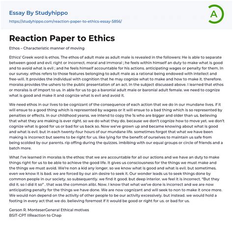 Reaction Paper To Ethics Essay Example