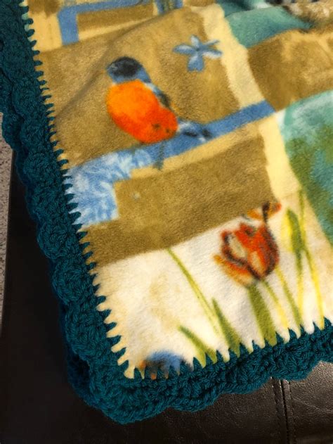 Colorful Bird Fleece Blanket With Elegant Crocheted Edging Etsy