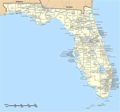 Detailed Florida state map with cities. Florida state detailed map with