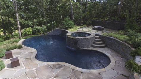 Freeform Gunite Pool With Raised Spa And Waterfall In Hampton Bays