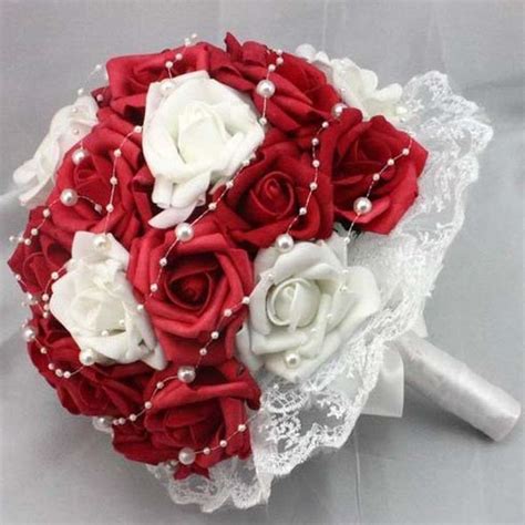 Red Rose Wedding Flowers Red And White Rose Flowers Artificial Pearls