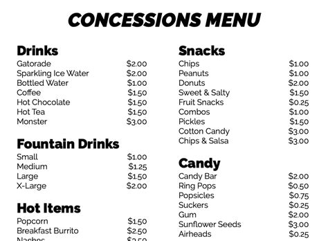Templates Free Printable Concession Stand Menu Template
