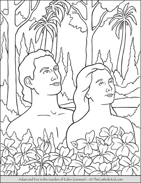 Bible Coloring Page Adam And Eve In The Garden Of Eden