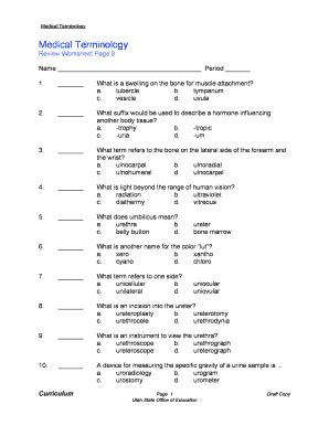 Medical Terminology Worksheet Fill Online Printable Fillable Blank
