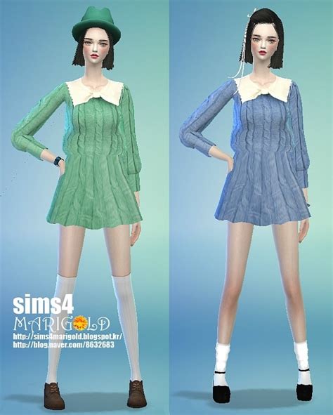 Ribbon Knitted Onepiece Dress Sims 4 Female Clothes