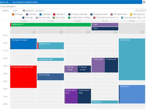 Virto calendar for sharepoint provides you with the ability to import meeting room calendars from outlook to sharepoint. Office 365 Calendar App for SharePoint Online - VirtoSoftware