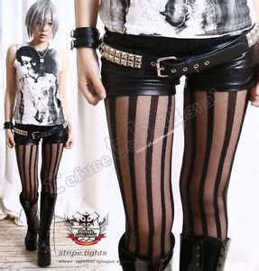 Punk Rock Goth EMO Opaque Sheer Translucent Stripe Vertical Line Pantyhose EBay