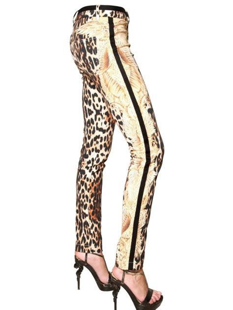 Lyst Roberto Cavalli Leopard Print Stretch Drill Jeans