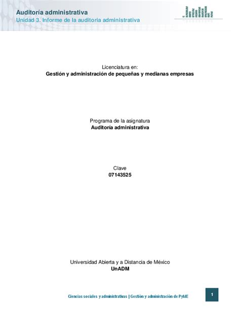 Pdf Auditoría Administrativa Unidad 3 Informe De La Auditoria