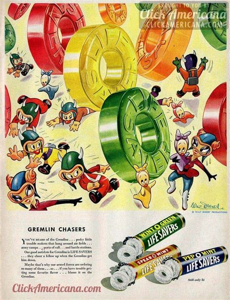 Walt Disneys Life Savers Candy Gremlins Ad 1943 Click Americana