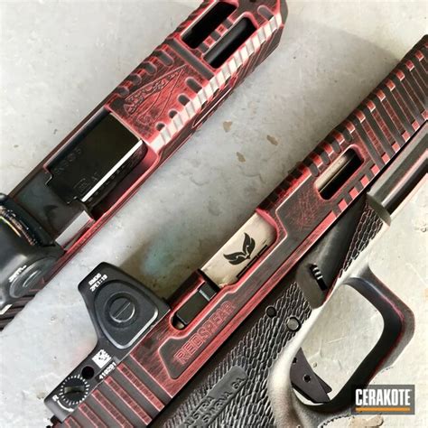 Custom Milled Glock Handguns In A Distressed Red And Black Cerakote