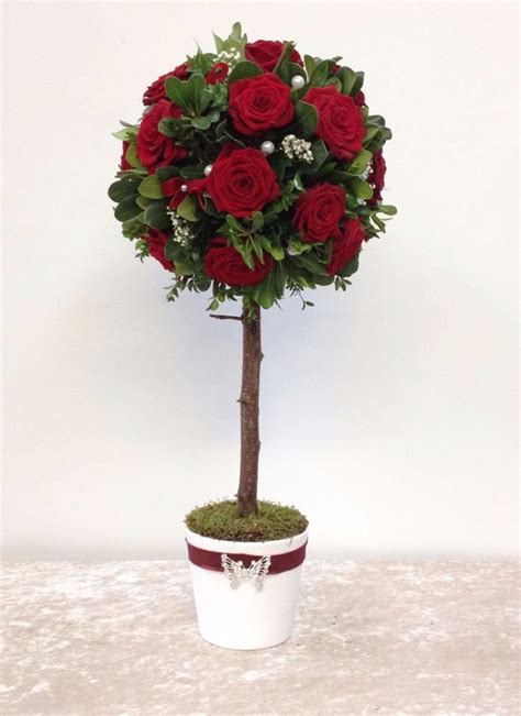 Red Rose Topiary Tree Flower Arrangement Perfect For Valentines