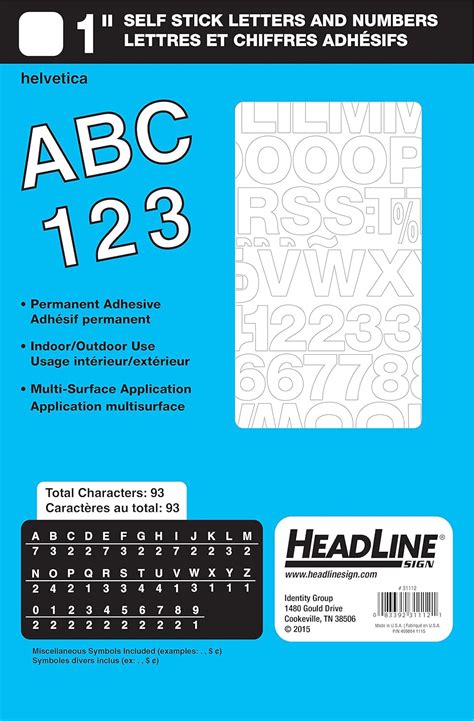 Headline Sign Stick On Vinyl Letters And Numbers White 1 Inch Free