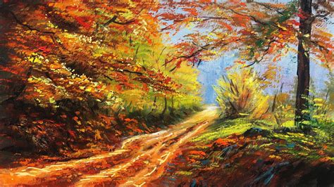 Autumn Forest Path Painting Acrylic Landscape Painting In Time Lapse