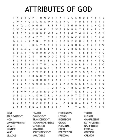 Printable Attributes Of God