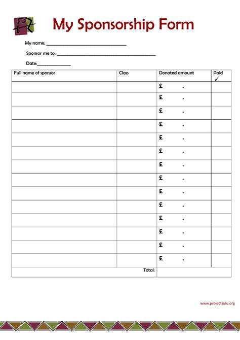 Free Printable Sponsorship Forms Printable Templates