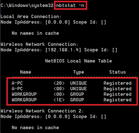 The command output will be like below NETBIOS OVER TCP/IP - NBTSTAT USAGE IN DETAIL « Cyber Security