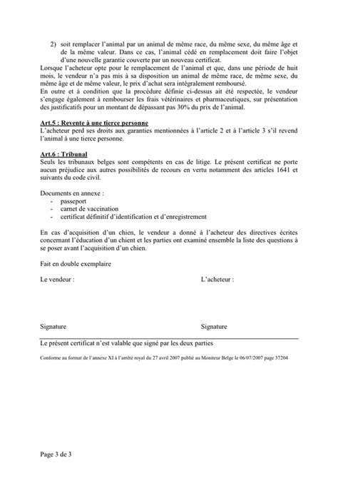 Certificat De Garantie Des Animaux Doc Pdf Page 3 Sur 3