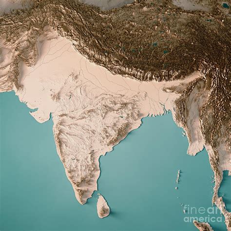 India 3d Render Topographic Map Neutral Digital Art By Frank Ramspott