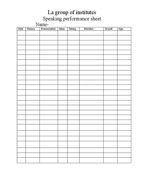 Speaking Performance Sheet Pdf