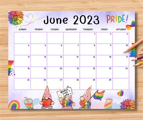 editable june 2023 calendar lgbt pride month planner with etsy