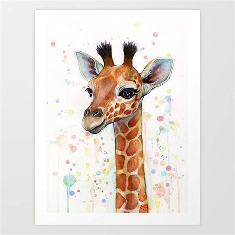 Giraffe Baby Watercolor Art Print By Olechka Society6 Giraffe Art