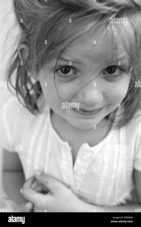 Close Up Portrait Of Cute Girl Black And White Stock Photo Alamy