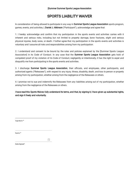 Sports Waiver Of Liability Template In Google Docs Word Template Net
