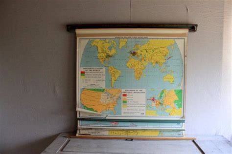 6 Vintage Pull Down School Us And World Maps Aj Nystrom And Etsy