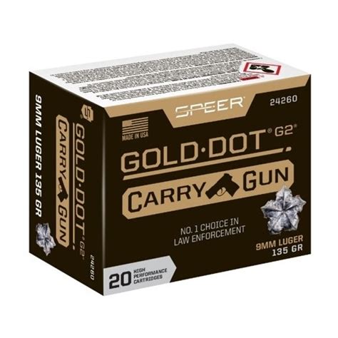 Speer gold dot g2 ammunition has several features that are absolute requirements for use as law enforcement duty ammunition. Speer Gold Dot G2 Carry Gun 9mm Luger Ammo 135 Grain JHP