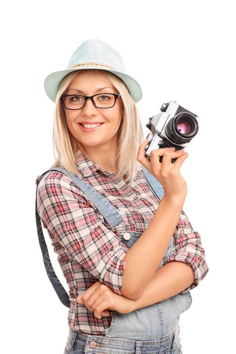 Female Photographer Holding A Camera Stock Image Image Of Beautiful