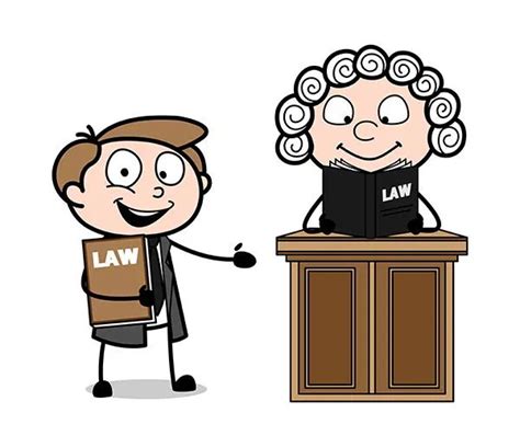 What qualifies someone as an attorney? Cartoon Lawyer Presenting a Judge Reading a Law Book ...
