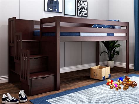 jackpot contemporary low loft twin bed with stairway loft bed cherry