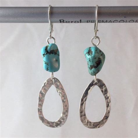 Large Natural Turquoise Earrings With Sterling Silver Open Etsy