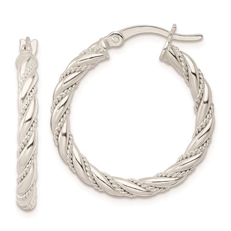Sterling Silver Polished Twisted Rope Hoop Earrings Unclaimed Diamonds